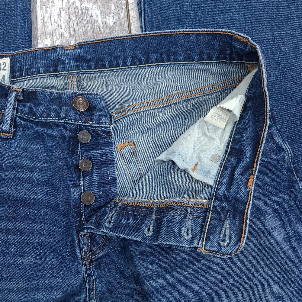 Abercrombie Fitch Mens 32x34 Baxter Low Slim Bootcut Jeans Blue Distressed Denim - Picture 7 of 10